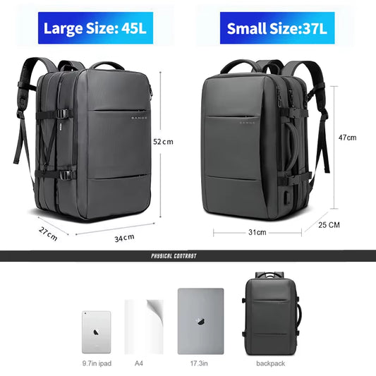 Men’s Business Laptop Backpack 17.3” – Expandable Large Capacity Waterproof School & Travel Bag with USB Charging Port"