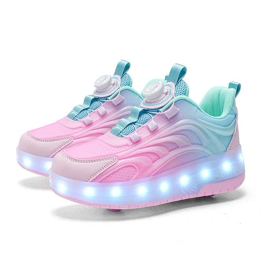 "Kids’ 2-Wheel LED Roller Skate Shoes – USB Charging Light-Up Sneakers for Boys & Girls, Glowing Sports Luminous Skateboard Shoes