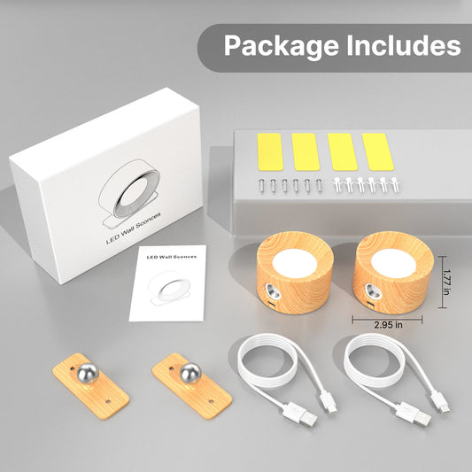 “Modern Wireless LED Wall Sconces – Battery Operated Wall Lights with 3 Brightness Levels, 3 Color Modes & 360° Rotatable Touch Control (1Pc/2Pcs)”