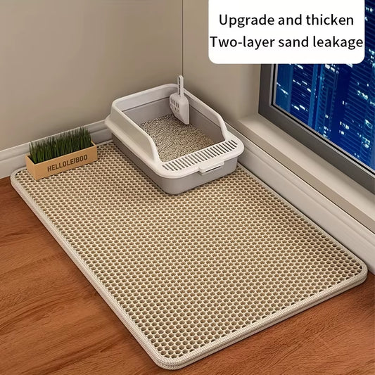 Large Cat Litter Mat – Double-Layer Honeycomb Design, Waterproof, Easy-Clean Scatter Control Rug for Cats
