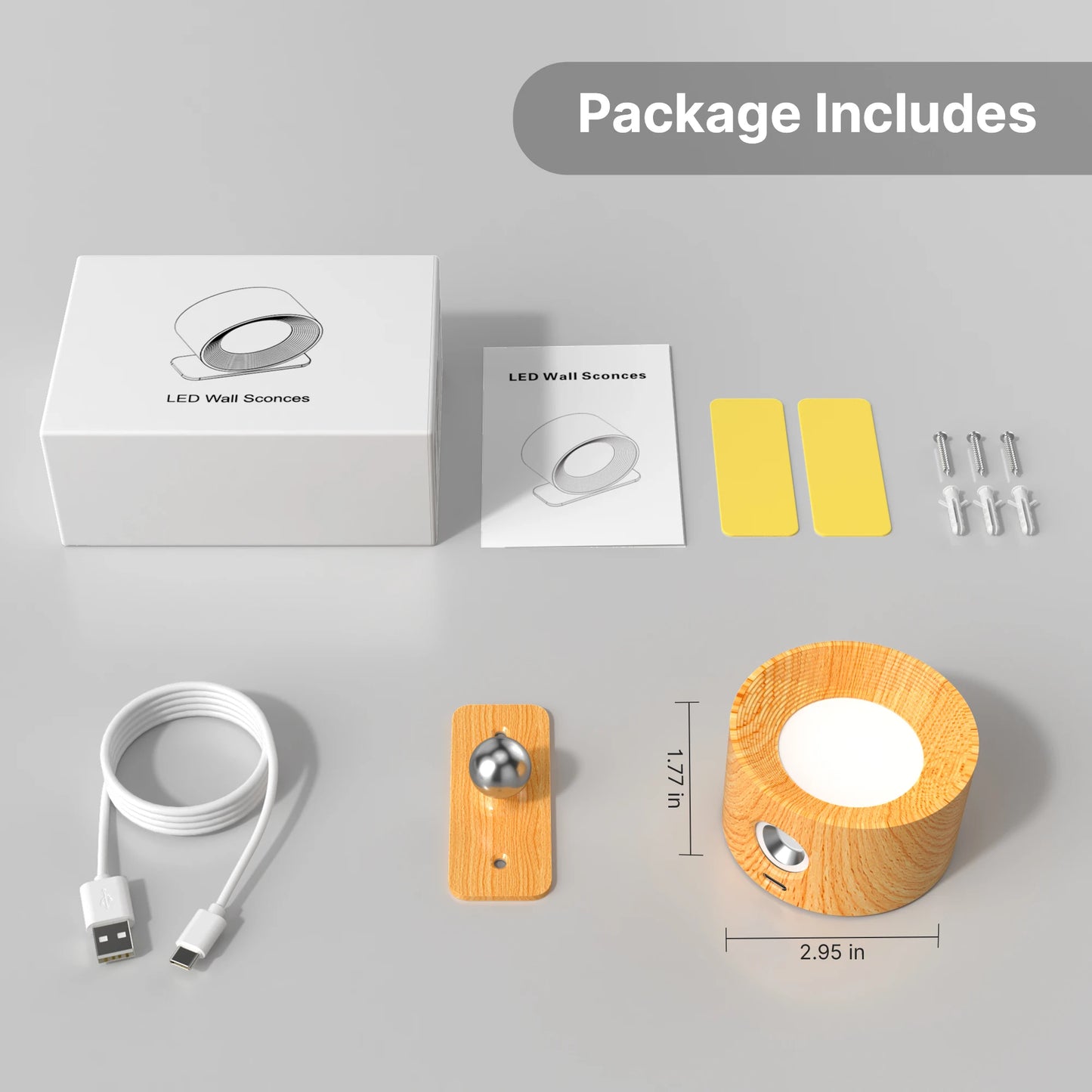 “Modern Wireless LED Wall Sconces – Battery Operated Wall Lights with 3 Brightness Levels, 3 Color Modes & 360° Rotatable Touch Control (1Pc/2Pcs)”
