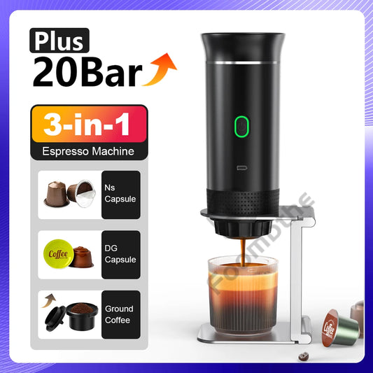 Portable Electric Espresso Coffee Maker – 3-in-1 Capsule & Ground Coffee Machine for Car, Home & Camping Travel"