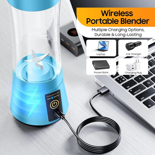Portable Cordless Mini Blender – 380ml USB Rechargeable Smoothie & Shake Maker, Personal Travel Blender Cup for Home, Gym & Office