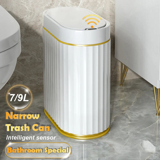 7L/9L Smart Sensor Trash Can – Touchless Automatic Waste Bin with Roman Stripe Design for Bathroom, Kitchen & Office