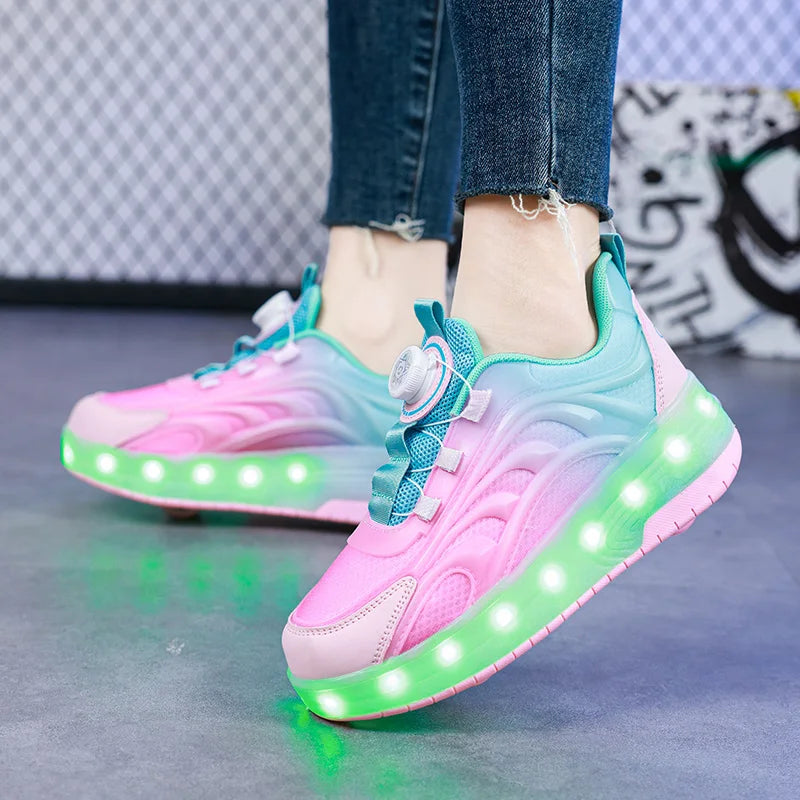 "Kids’ 2-Wheel LED Roller Skate Shoes – USB Charging Light-Up Sneakers for Boys & Girls, Glowing Sports Luminous Skateboard Shoes