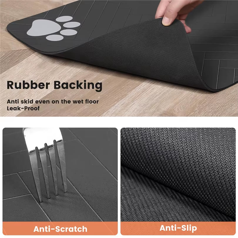 “Waterproof Pet Feeding Mat – Non-Slip Placemat for Dog & Cat Food & Water Bowls, Quick-Dry with Rubber Backing
