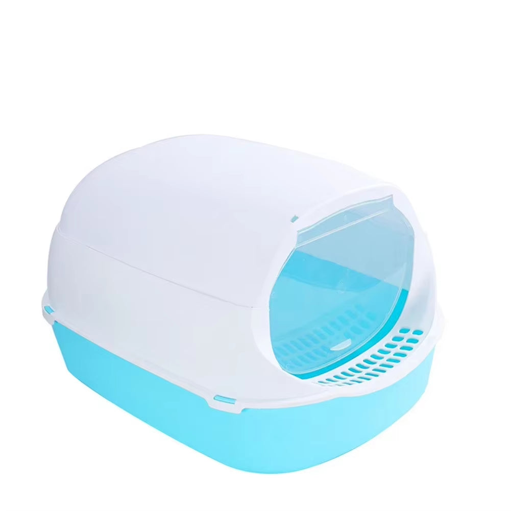 Semi-Enclosed Cat Litter Box – Splashproof Kitty Toilet Tray with Cleaning Basin, Easy-to-Clean Pet Toilet for Kittens & Cats