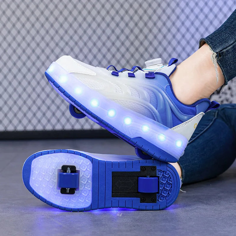"Kids’ 2-Wheel LED Roller Skate Shoes – USB Charging Light-Up Sneakers for Boys & Girls, Glowing Sports Luminous Skateboard Shoes
