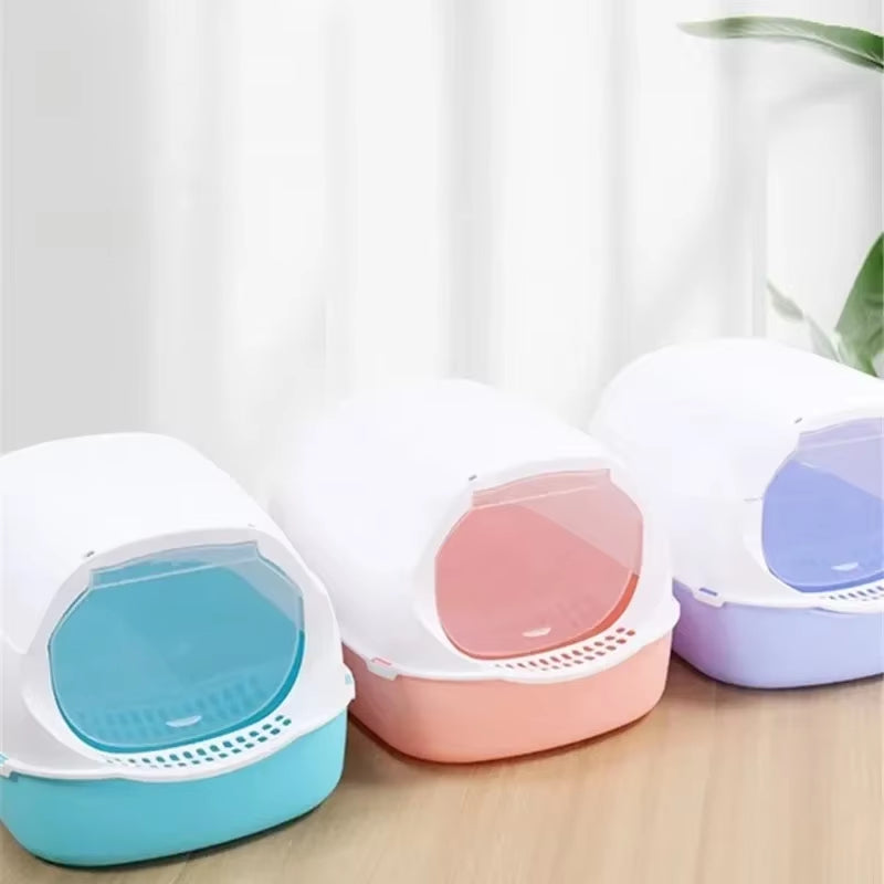 Semi-Enclosed Cat Litter Box – Splashproof Kitty Toilet Tray with Cleaning Basin, Easy-to-Clean Pet Toilet for Kittens & Cats