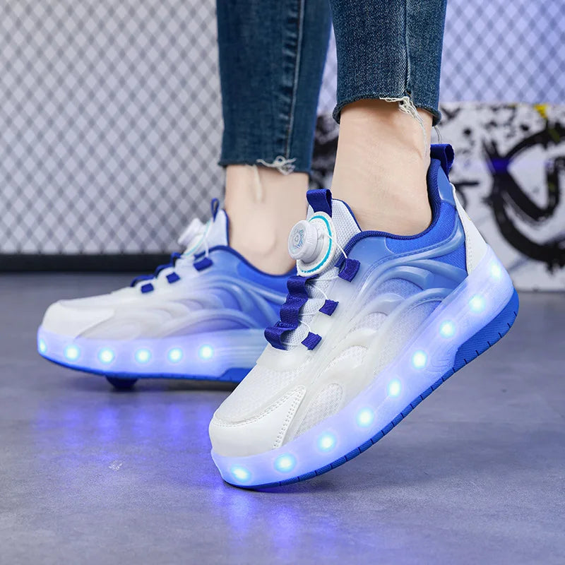 "Kids’ 2-Wheel LED Roller Skate Shoes – USB Charging Light-Up Sneakers for Boys & Girls, Glowing Sports Luminous Skateboard Shoes