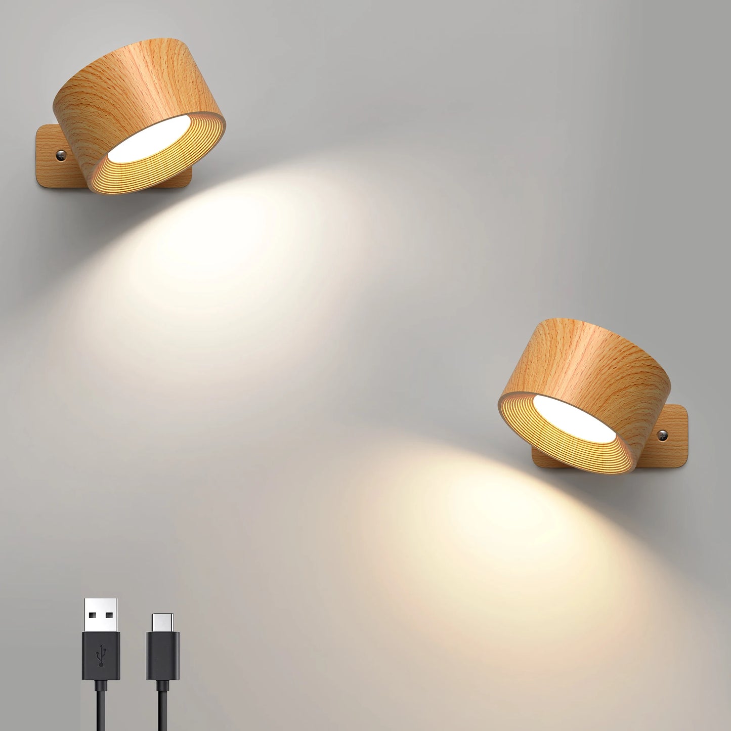 “Modern Wireless LED Wall Sconces – Battery Operated Wall Lights with 3 Brightness Levels, 3 Color Modes & 360° Rotatable Touch Control (1Pc/2Pcs)”