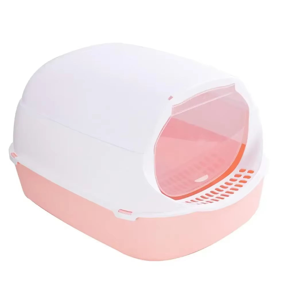 Semi-Enclosed Cat Litter Box – Splashproof Kitty Toilet Tray with Cleaning Basin, Easy-to-Clean Pet Toilet for Kittens & Cats