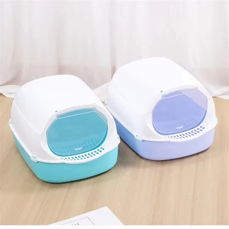 Semi-Enclosed Cat Litter Box – Splashproof Kitty Toilet Tray with Cleaning Basin, Easy-to-Clean Pet Toilet for Kittens & Cats