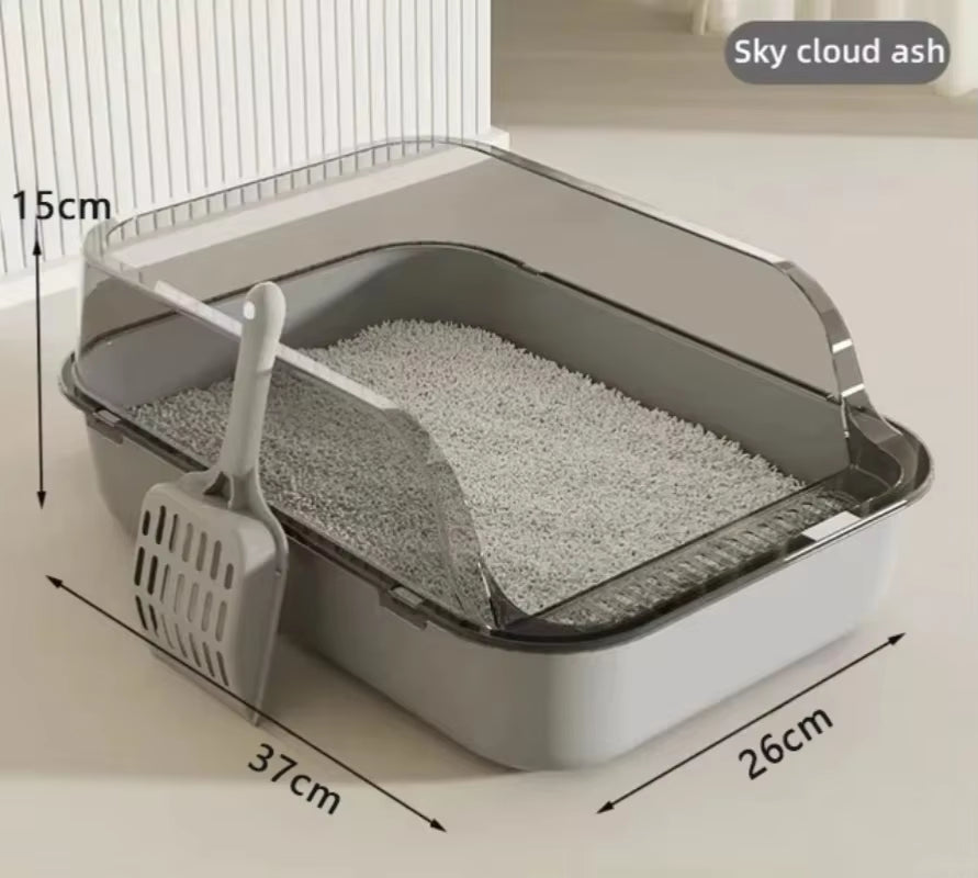 Semi-Enclosed Cat Litter Box – Splashproof Kitty Toilet Tray with Cleaning Basin, Easy-to-Clean Pet Toilet for Kittens & Cats