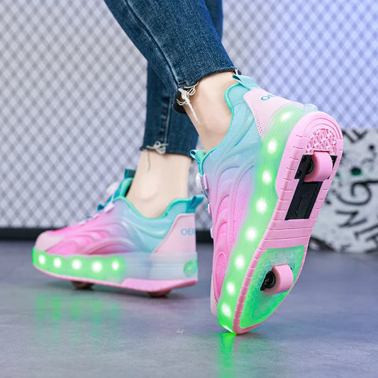 "Kids’ 2-Wheel LED Roller Skate Shoes – USB Charging Light-Up Sneakers for Boys & Girls, Glowing Sports Luminous Skateboard Shoes