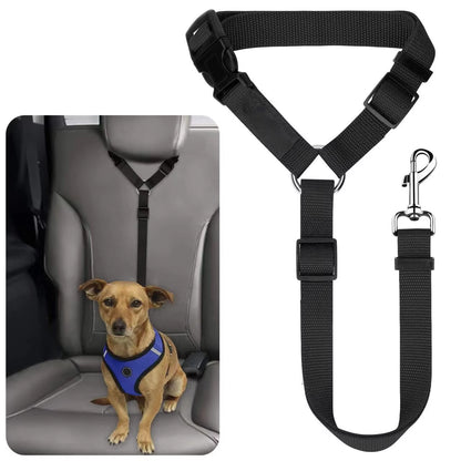Adjustable Dog Car Seat Belt & Leash – 2-in-1 Nylon Pet Safety Harness Strap for Backseat Travel Protection