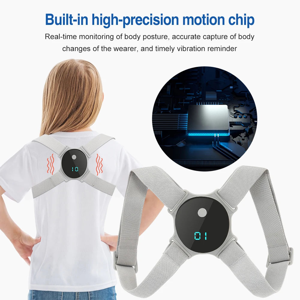 Smart LCD Posture Corrector Belt – Adjustable Back Support Shoulder Strap with Reminder Device for Spine Alignment & Eye Protection