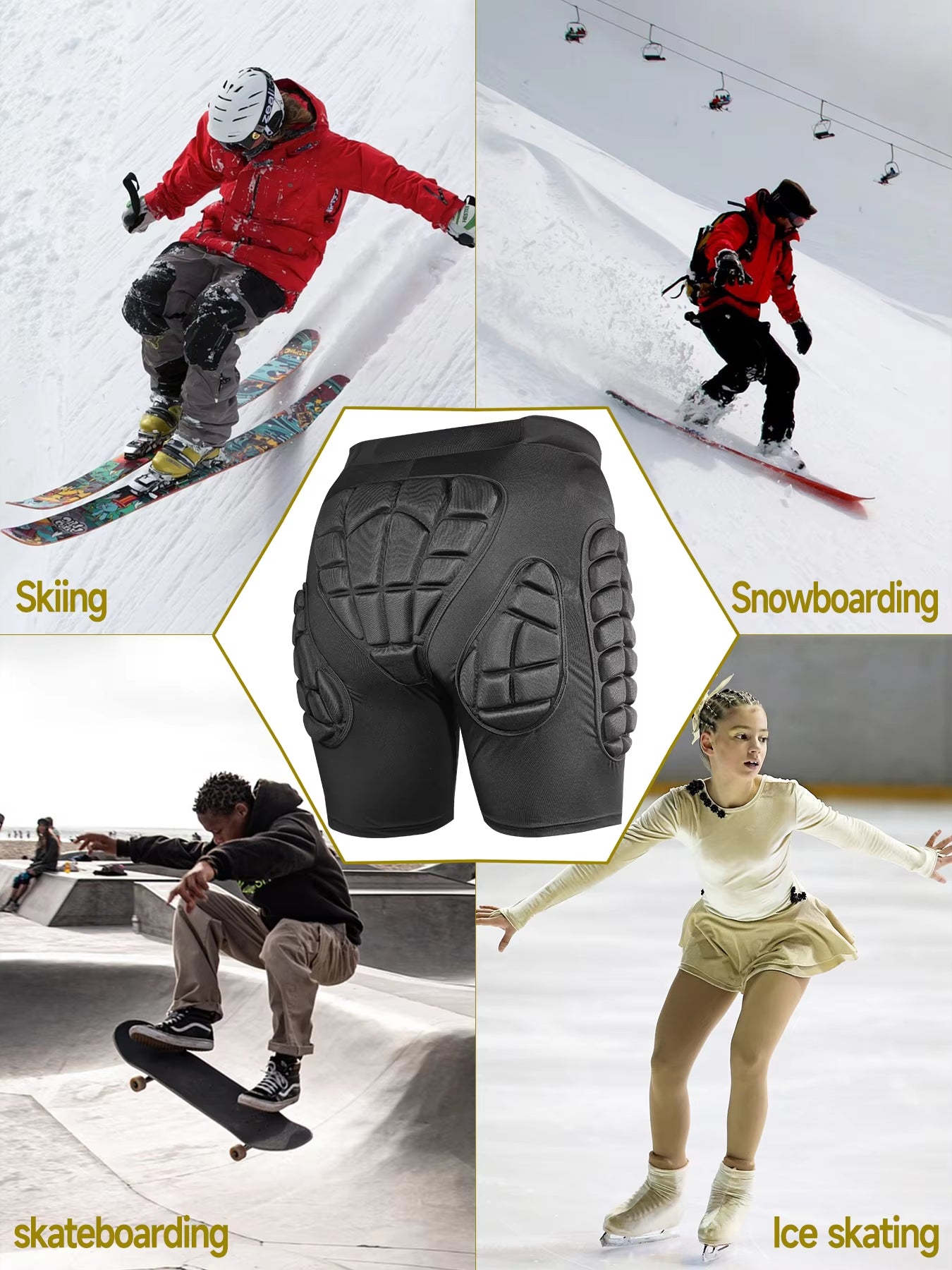 Protective Snowboard & Ski Impact Shorts – Padded Hip, Tailbone & Thigh Crash Protection Gear for Winter Sports”