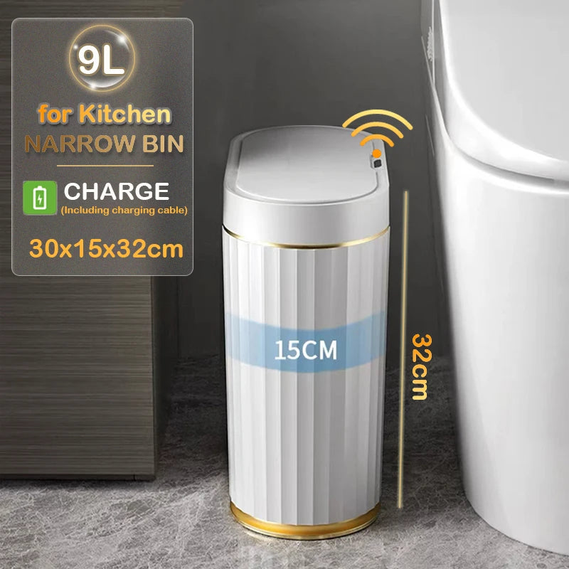 7L/9L Smart Sensor Trash Can – Touchless Automatic Waste Bin with Roman Stripe Design for Bathroom, Kitchen & Office