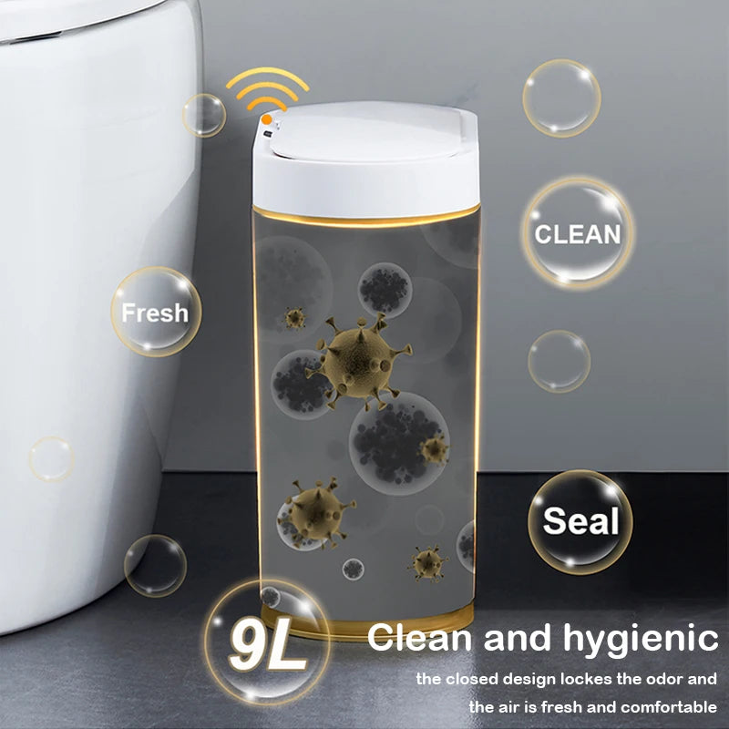 7L/9L Smart Sensor Trash Can – Touchless Automatic Waste Bin with Roman Stripe Design for Bathroom, Kitchen & Office