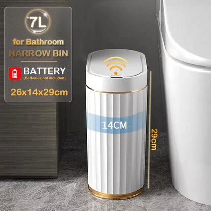 7L/9L Smart Sensor Trash Can – Touchless Automatic Waste Bin with Roman Stripe Design for Bathroom, Kitchen & Office