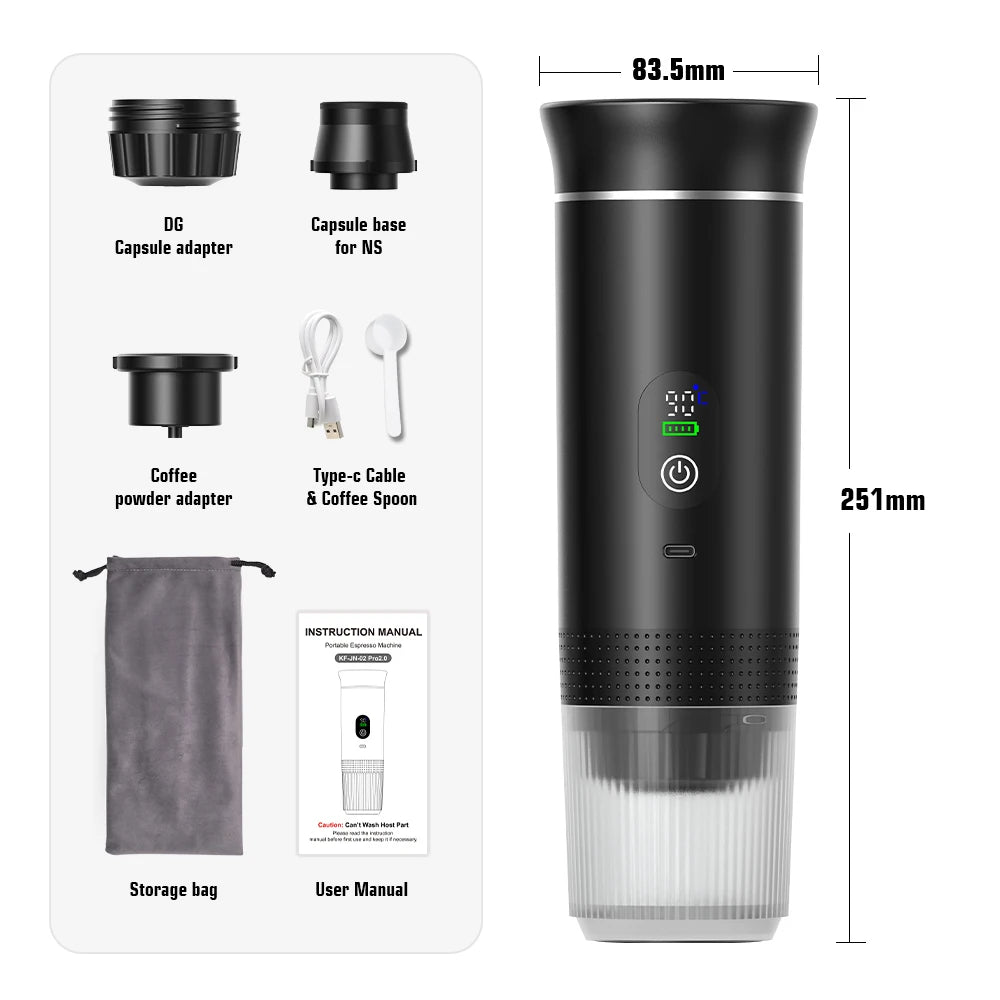 Portable Electric Espresso Coffee Maker – 3-in-1 Capsule & Ground Coffee Machine for Car, Home & Camping Travel"