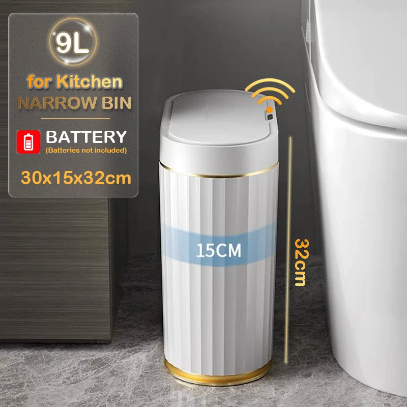 7L/9L Smart Sensor Trash Can – Touchless Automatic Waste Bin with Roman Stripe Design for Bathroom, Kitchen & Office