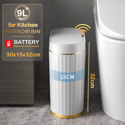 7L/9L Smart Sensor Trash Can – Touchless Automatic Waste Bin with Roman Stripe Design for Bathroom, Kitchen & Office