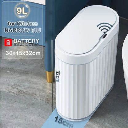 7L/9L Smart Sensor Trash Can – Touchless Automatic Waste Bin with Roman Stripe Design for Bathroom, Kitchen & Office