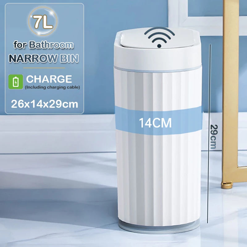 7L/9L Smart Sensor Trash Can – Touchless Automatic Waste Bin with Roman Stripe Design for Bathroom, Kitchen & Office