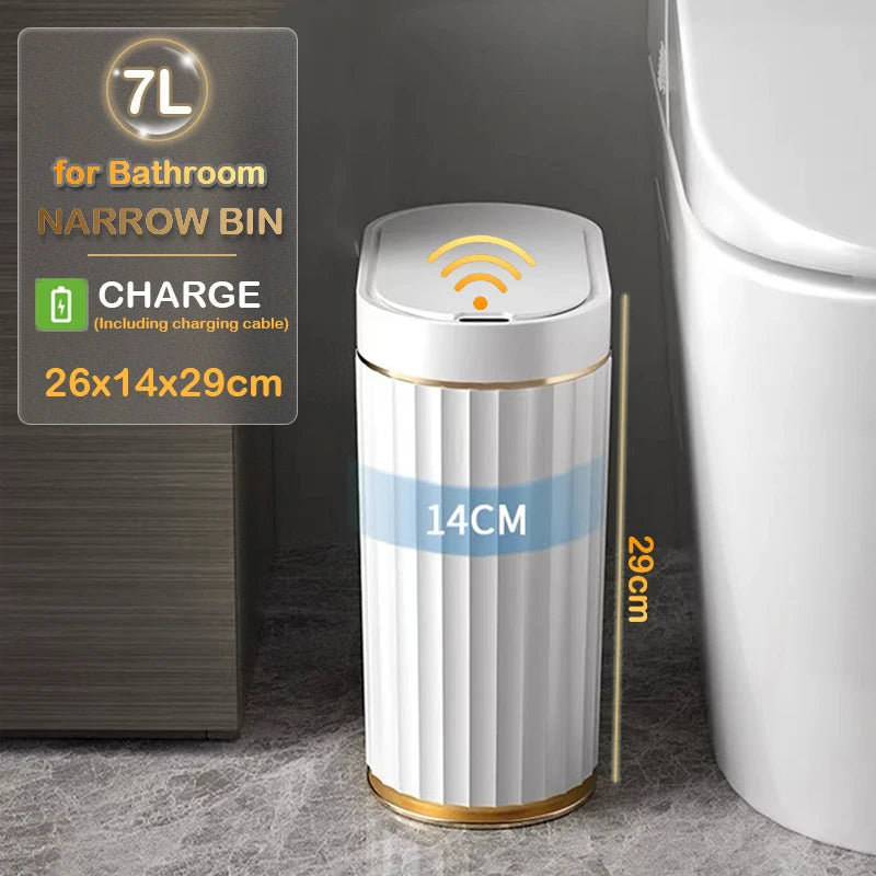 7L/9L Smart Sensor Trash Can – Touchless Automatic Waste Bin with Roman Stripe Design for Bathroom, Kitchen & Office