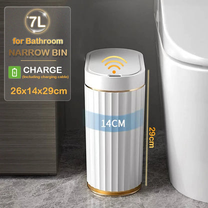 7L/9L Smart Sensor Trash Can – Touchless Automatic Waste Bin with Roman Stripe Design for Bathroom, Kitchen & Office