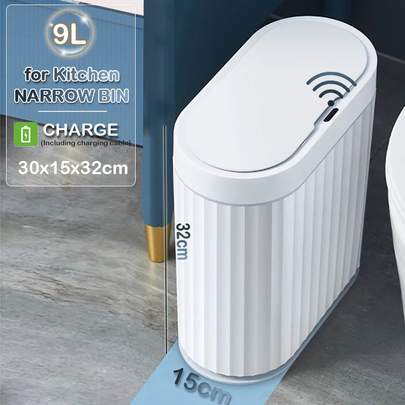 7L/9L Smart Sensor Trash Can – Touchless Automatic Waste Bin with Roman Stripe Design for Bathroom, Kitchen & Office