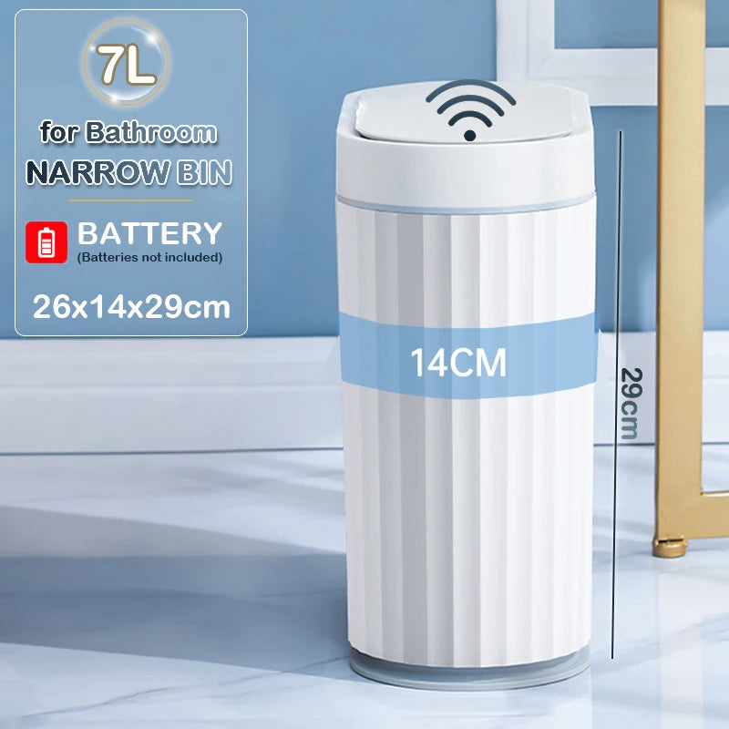 7L/9L Smart Sensor Trash Can – Touchless Automatic Waste Bin with Roman Stripe Design for Bathroom, Kitchen & Office