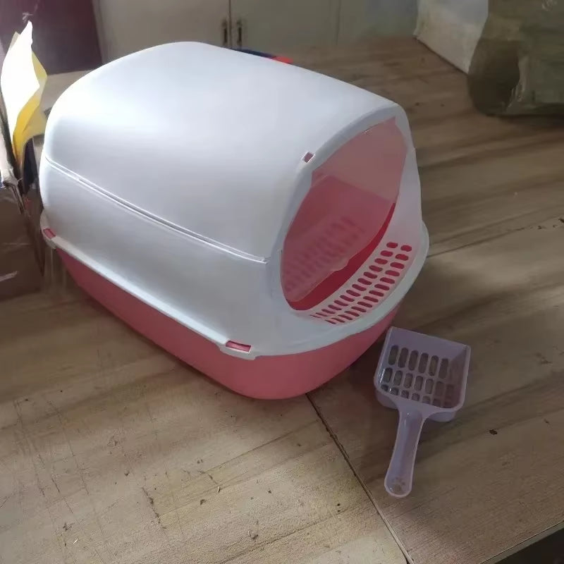 Semi-Enclosed Cat Litter Box – Splashproof Kitty Toilet Tray with Cleaning Basin, Easy-to-Clean Pet Toilet for Kittens & Cats