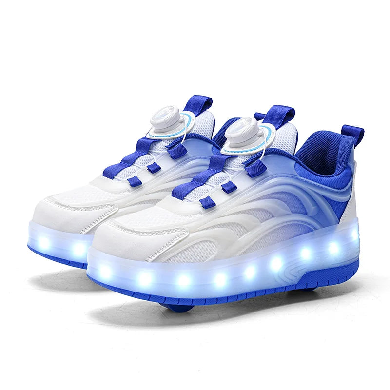 "Kids’ 2-Wheel LED Roller Skate Shoes – USB Charging Light-Up Sneakers for Boys & Girls, Glowing Sports Luminous Skateboard Shoes