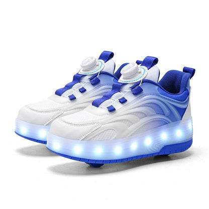 "Kids’ 2-Wheel LED Roller Skate Shoes – USB Charging Light-Up Sneakers for Boys & Girls, Glowing Sports Luminous Skateboard Shoes
