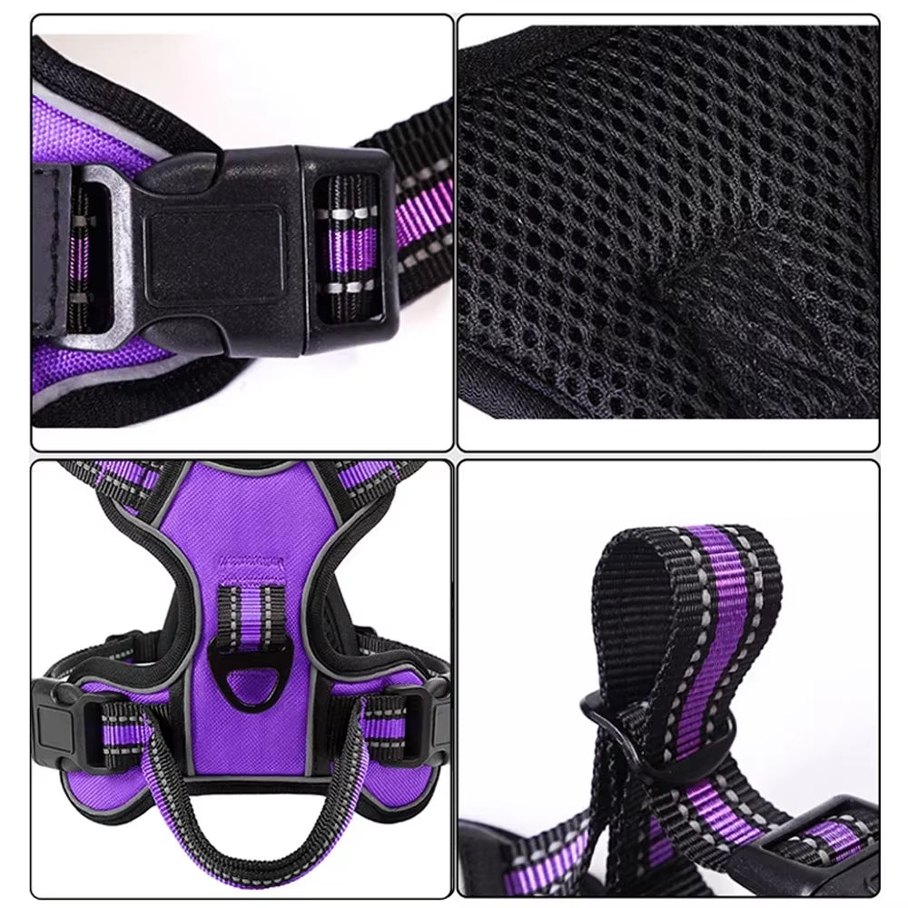 Reflective No-Pull Dog Harness – Adjustable Nylon Vest with Leash, Soft & Breathable Pet Harness for Small to Large Dogs