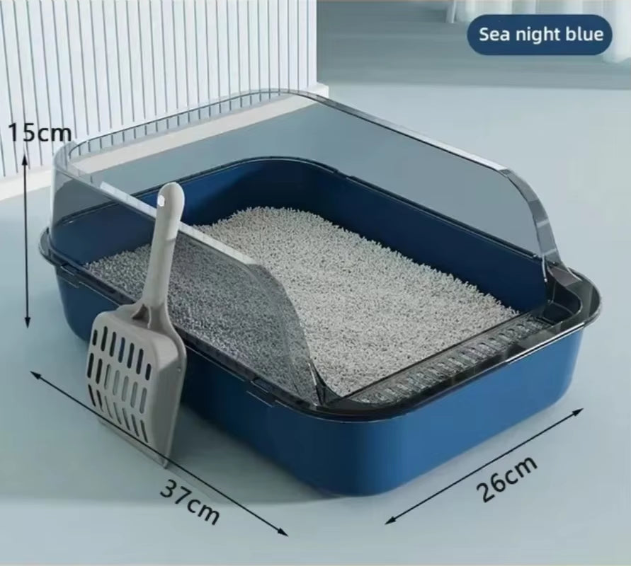 Semi-Enclosed Cat Litter Box – Splashproof Kitty Toilet Tray with Cleaning Basin, Easy-to-Clean Pet Toilet for Kittens & Cats