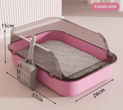 Semi-Enclosed Cat Litter Box – Splashproof Kitty Toilet Tray with Cleaning Basin, Easy-to-Clean Pet Toilet for Kittens & Cats