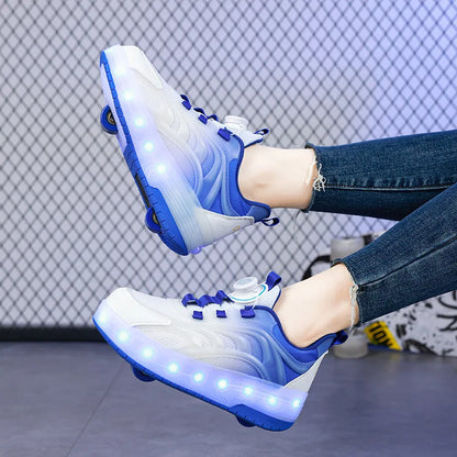 "Kids’ 2-Wheel LED Roller Skate Shoes – USB Charging Light-Up Sneakers for Boys & Girls, Glowing Sports Luminous Skateboard Shoes