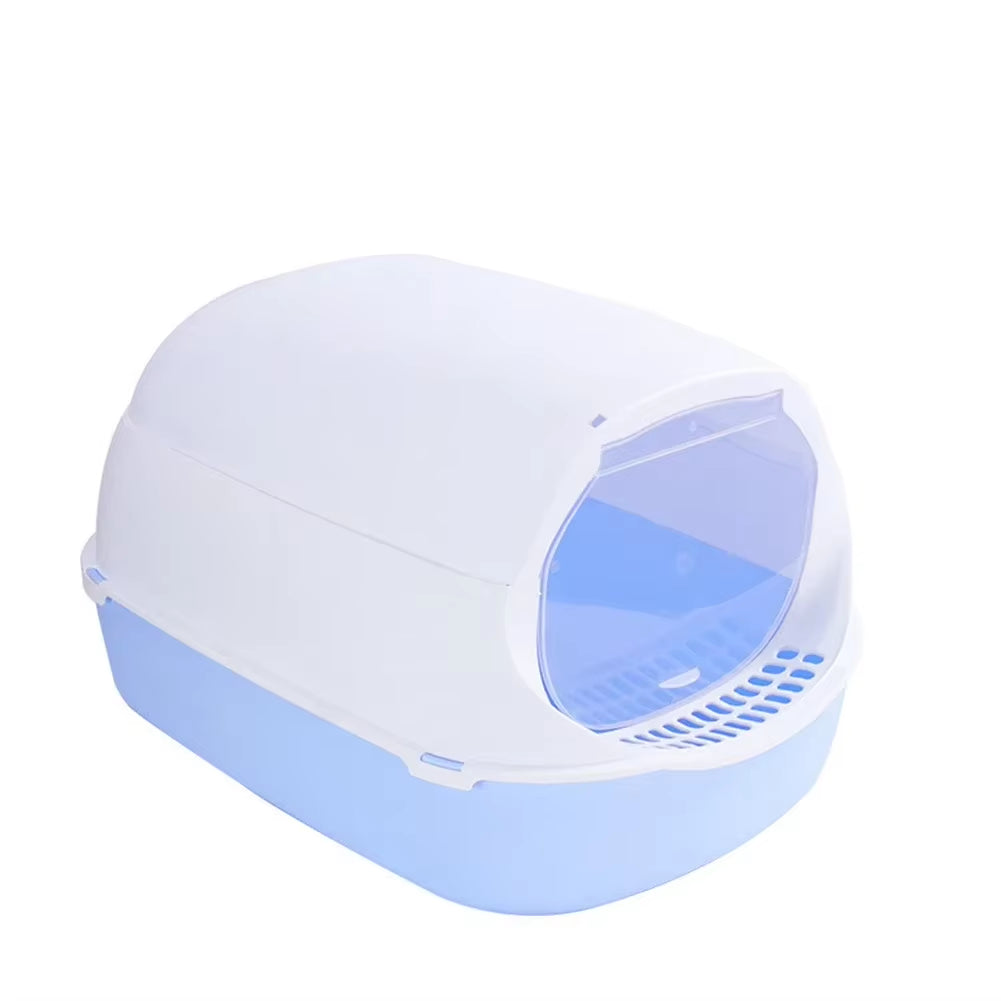 Semi-Enclosed Cat Litter Box – Splashproof Kitty Toilet Tray with Cleaning Basin, Easy-to-Clean Pet Toilet for Kittens & Cats
