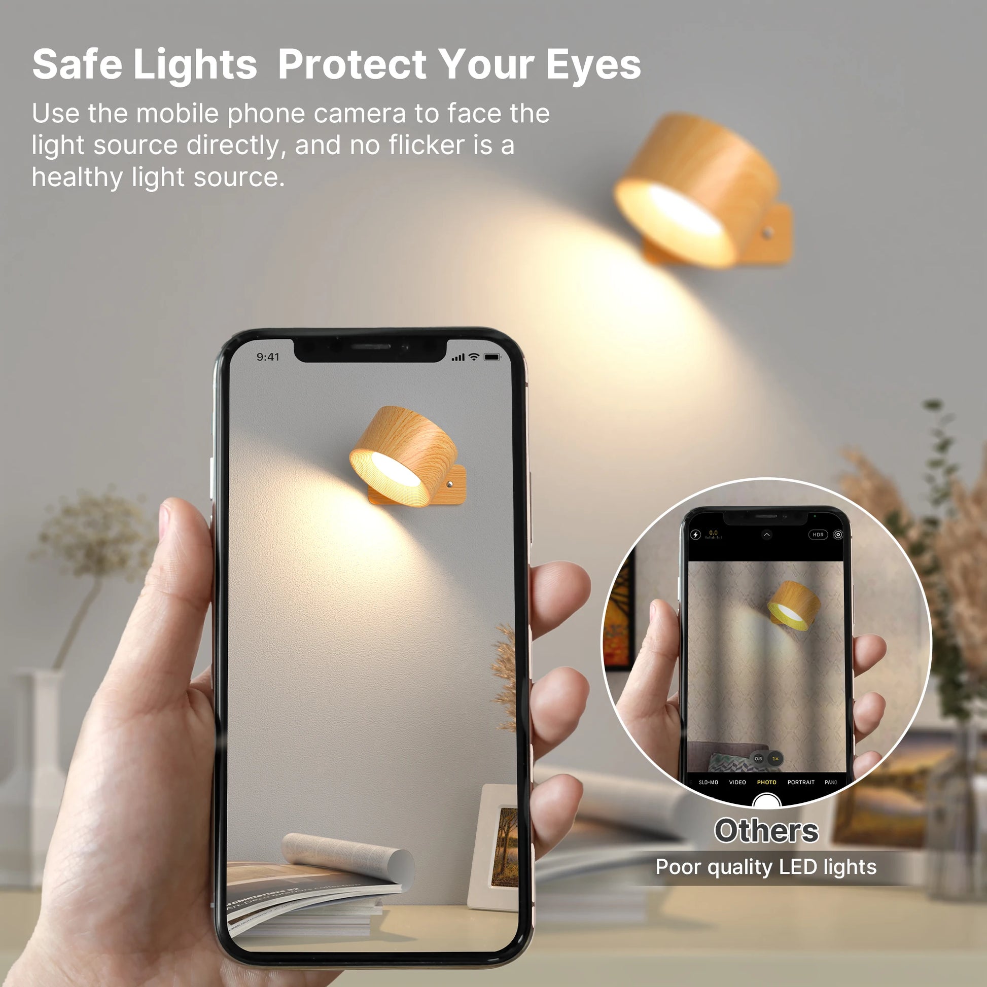 “Modern Wireless LED Wall Sconces – Battery Operated Wall Lights with 3 Brightness Levels, 3 Color Modes & 360° Rotatable Touch Control (1Pc/2Pcs)”